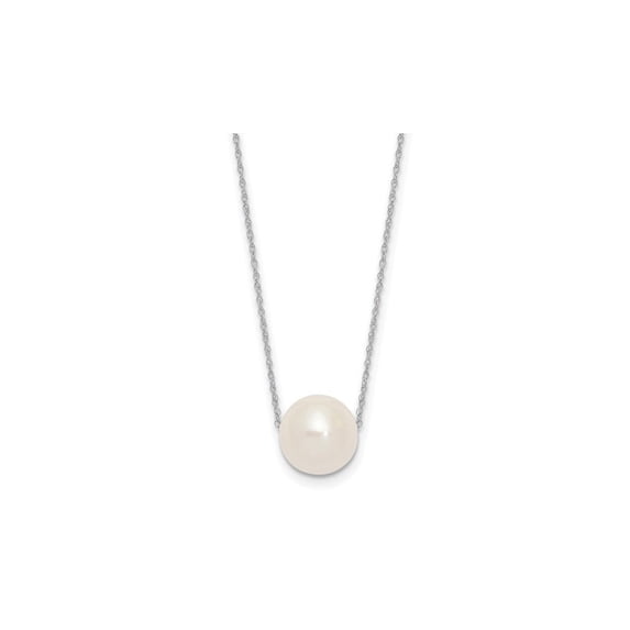 10-11mm White Freshwater Cultured Pearl Solitaire Necklace with 14K Gold Chain