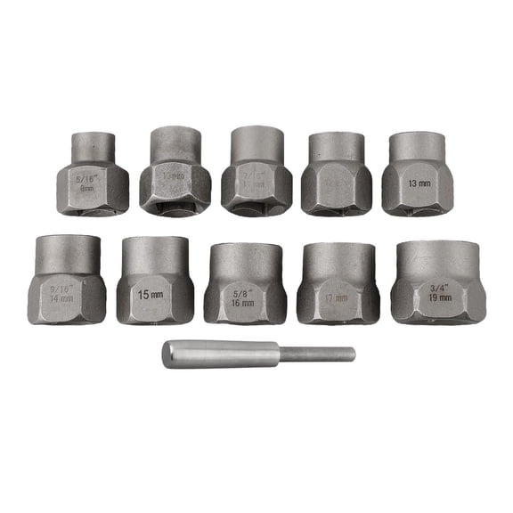 10/11pcs 1/2 Inch Broken Bolt Extractor Socket Set, CR-MO Steel Nut Remover for Stripped Rounded Bolts Screws, Engraved Sizes for Automotive Marine Industrial Tools