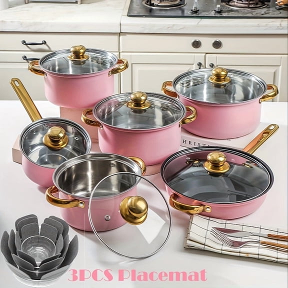 10/12/1 Piece Stainless Steel Cookware Set, Double Handle Stockpot with Lid, Compatible with Induction Cooktop, Multi-Use Pot for Soup, Hot Pot, Pasta and Seafood