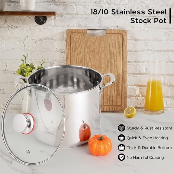 10/12/1 Piece Stainless Steel Cookware Set, Double Handle Stockpot with Lid, Compatible with Induction Cooktop, Multi-Use Pot for Soup, Hot Pot, Pasta and Seafood