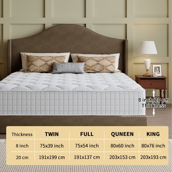 10/12/14" Hybrid Queen Mattress with Pocket Springs & Memory Foam, Zoned Support for Back, Quiet & Motion Isolation, Box Delivery (Twin, Full, Queen, King)