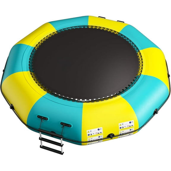 10/12/15 ft Inflatable Water Trampoline - Portable Pool/Lake Floating Trampoline with Inflatable and Rope Ladder Equipment, Swimming and Diving Platform, Thickened PVC Tear-Resistant (Yellow-15FT)