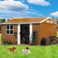 thumbnail image 1 of 10*12 FT Heavy-Duty Outdoor Storage Shed with Windows, Metal Garden Tool Shed with Lockable Door & Ventilation, outside storage for Backyard, Lawn, Patio,Yard, bike,Brown, 1 of 9