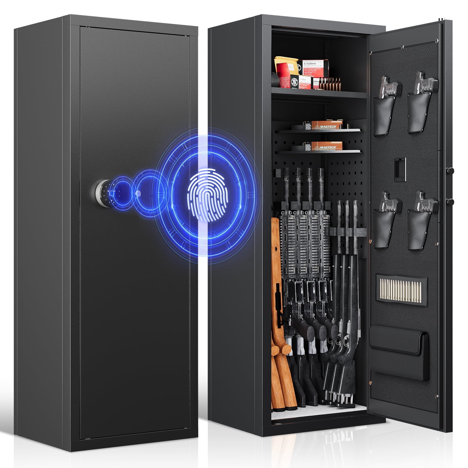 KAER 10-12 Gun Safe, Fingerprint Rifle Safe, Quick Access Gun Safe for Rifle and Shotgun, Unassembled Gun Cabinet with Removable Shelf and Rifle Rack