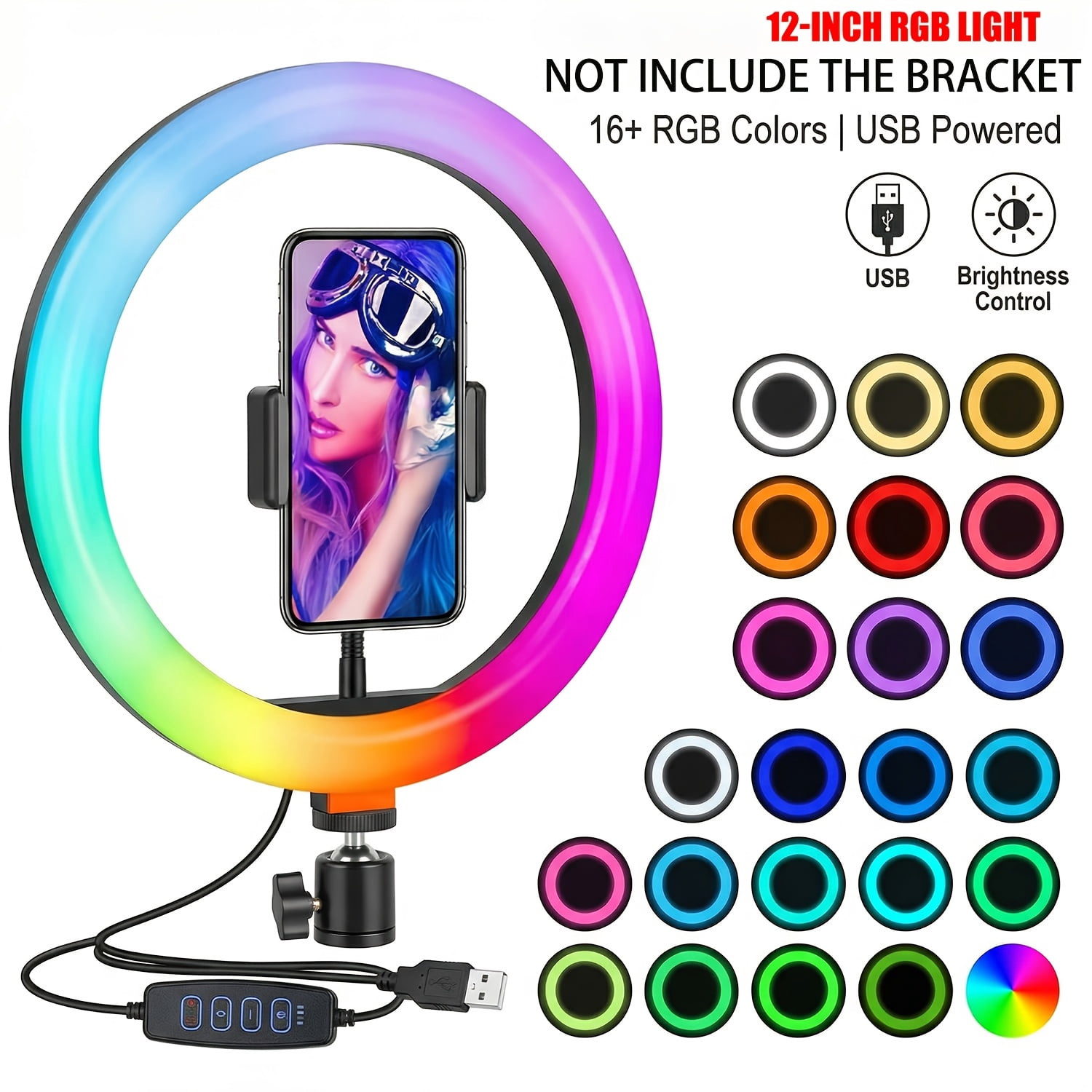 10/12" Selfie Ring Light with 63" Stand, Phone Holder, Remote, RGB LED Halo Light for Vlogging Video Photo Kit