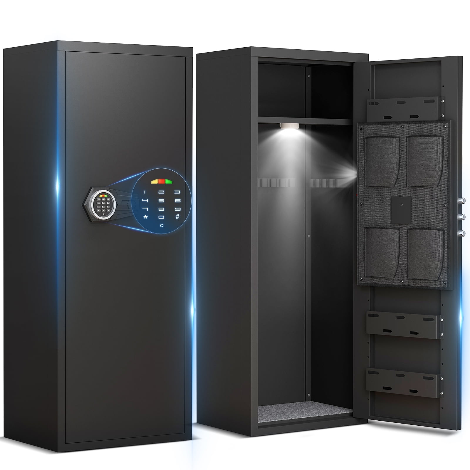 10-12 Unassembled Large Gun Safe for Pistols, Gun Safe with Removable Shelf and 3 Magnetic Gun Slots, Gun Cabinet with Magnetic Induction Light and Storage Bag