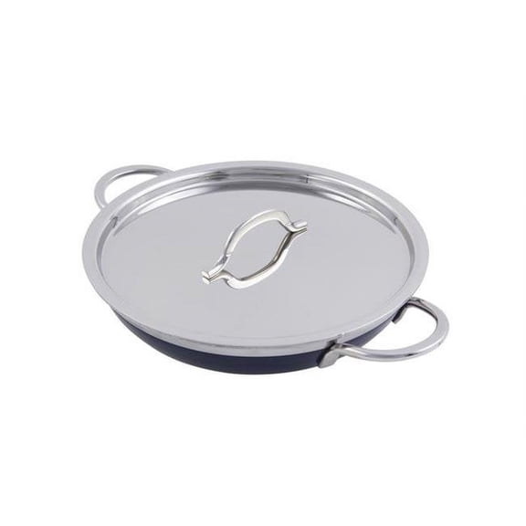 10.12 x 1.87 in. Classic Country French Collection Saute 1 quart Pan & Skillet with Cover Double Handle, Cobalt Blue - 20 oz