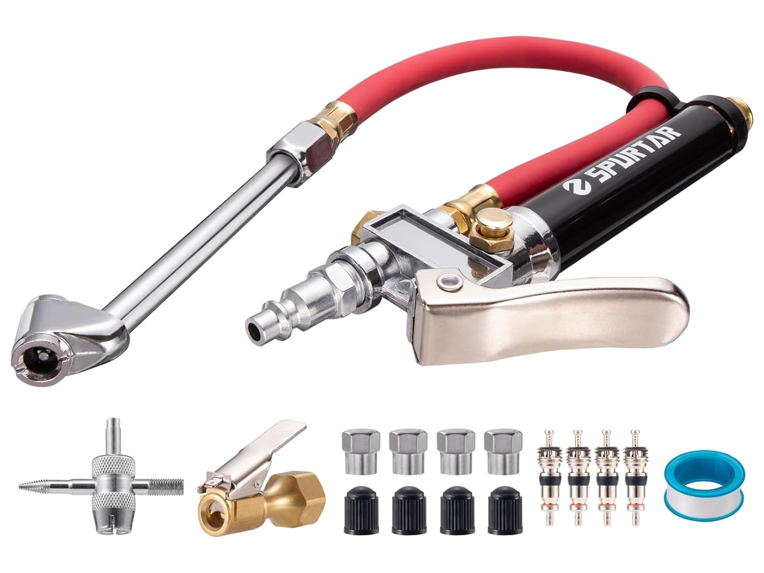 10-120 PSI Heavy Duty Tire Pressure Gauge with Inflator Air Chuck with ...