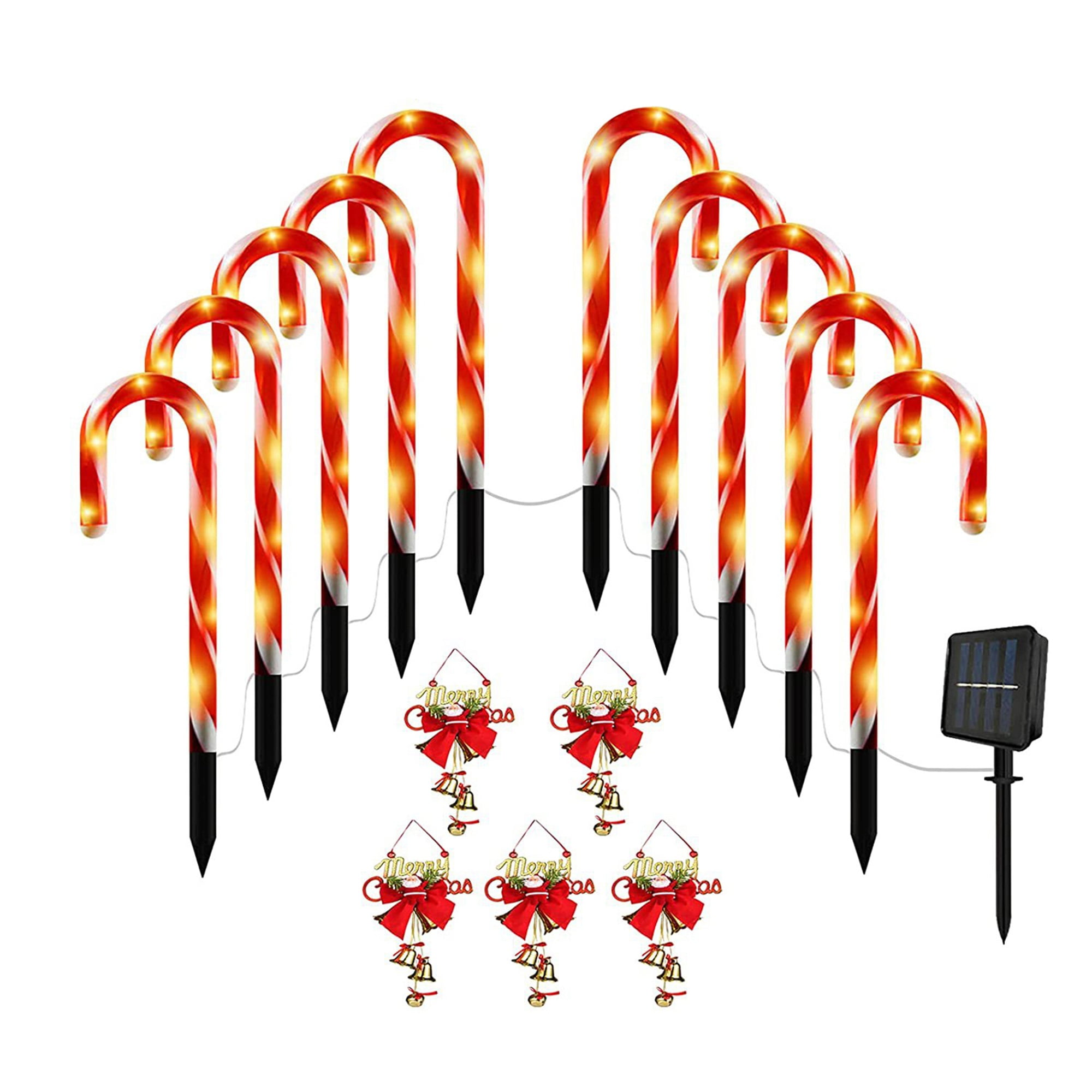 10/12Pcs Christmas Candy Cane Pathway Marker Lights, 21In Solar