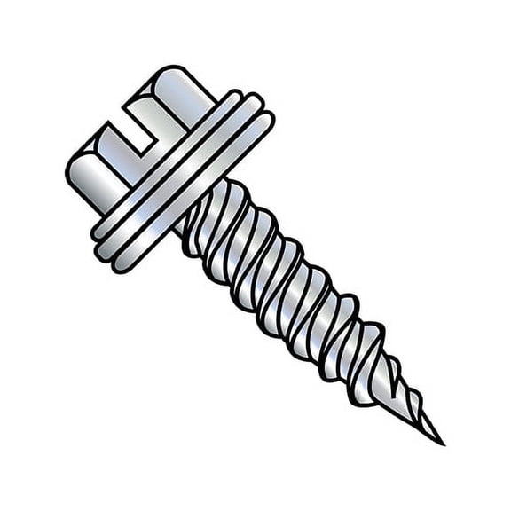 10-12X3/4 Slotted Indented Hex Washer With Bonded Neo Epdm Washer Full Thread Self Piercing Zinc (Pack Qty 1,000) BC-1012PSWN
