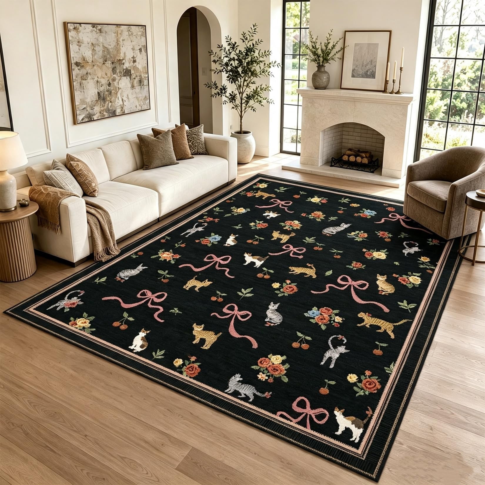 Rat Area Rug 10*13 Cat Area Rug with Bows, Machine Washable Non-Slip Indoor Carpet ...