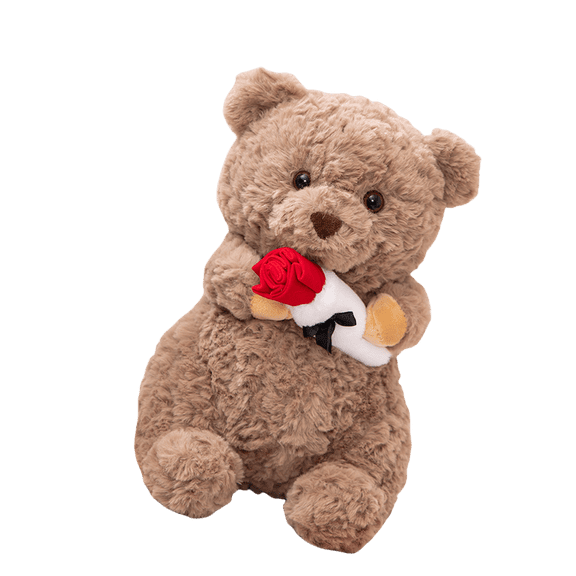 10/13in Adorable Roses Lazy Bear Plush Stuffed Animal Perfect Gift for Valentine Birthday Christmas