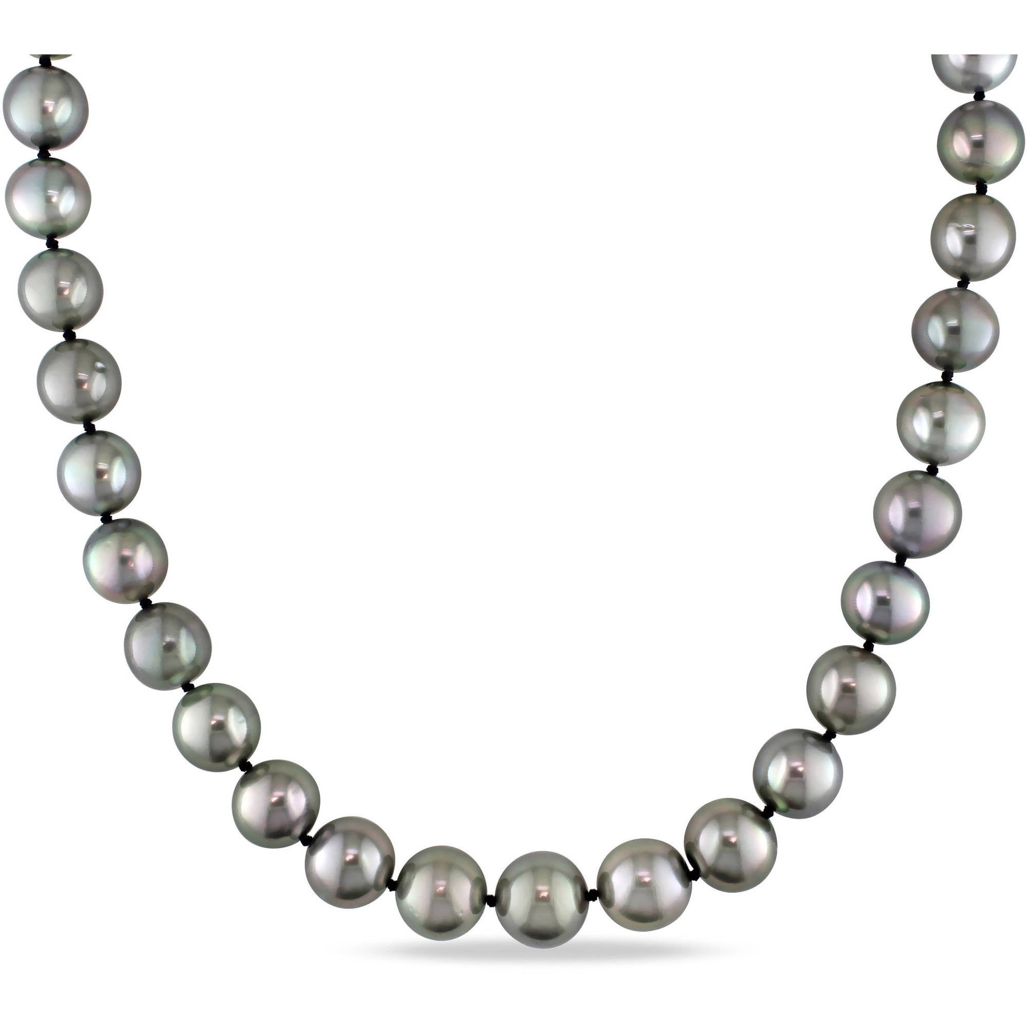 10-13mm Black Round Tahitian Pearl and Diamond-Accent 14kt White Gold ...