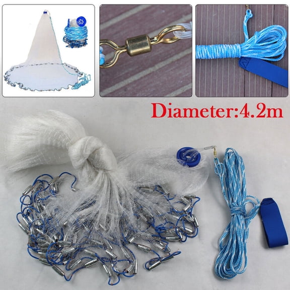 10/14/18/22FT Hand Cast Fishing Mesh Spin Network Bait Fish Net & Sinker