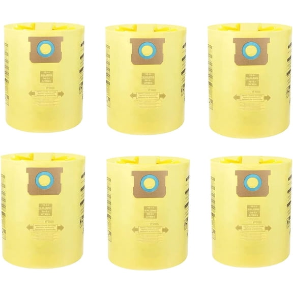 10-14 Gallon High Efficiency Collection Bag, Compatible with Shop-Vac 10-14 Gallon Wet/Dry Vacuum Cleaners , 6-Pack, 90672, Type I
