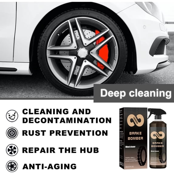 10.14 fl oz Car & Truck Wheel Tire Cleaner Spray, Brake Dust, Road Grime & Bug Splat Remover, Non-Acidic Deep Cleaning Solution Safe for Alloy, Chrome, Steel and Painted Wheel Rims