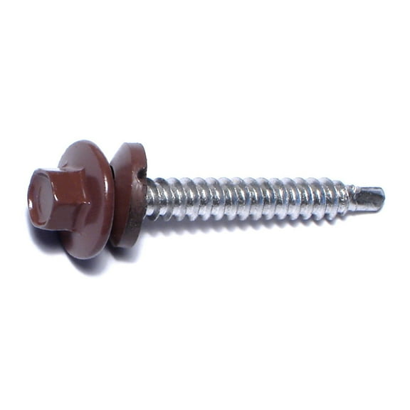 #10-14 x 1-1/2" Brown Painted Steel Hex Washer Head Pole Barn Self-Drilling Screws SSHW-124