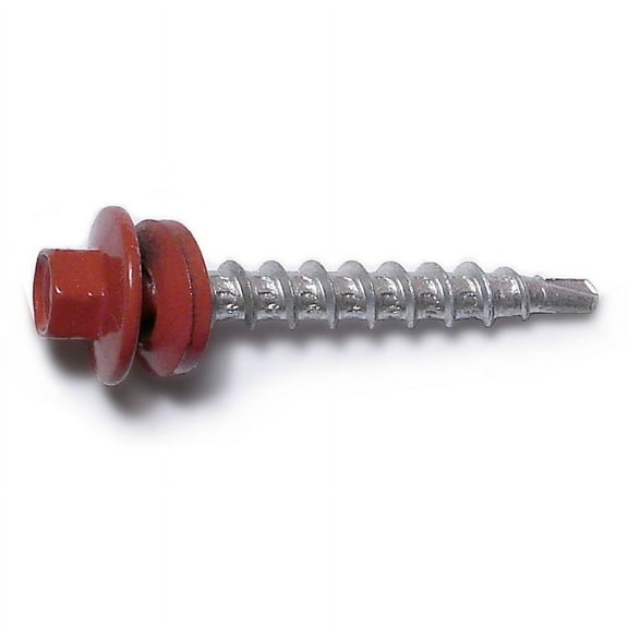 #10-14 x 1-1/2" Red Painted Steel Hex Washer Head Pole Barn Self-Drilling Screws SSHW-139