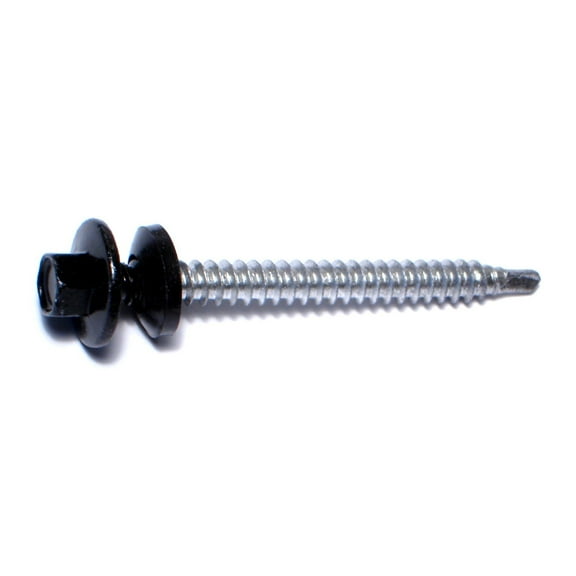 #10-14 x 2" Black Painted Steel Hex Washer Head Pole Barn Self-Drilling Screws SSHW-154