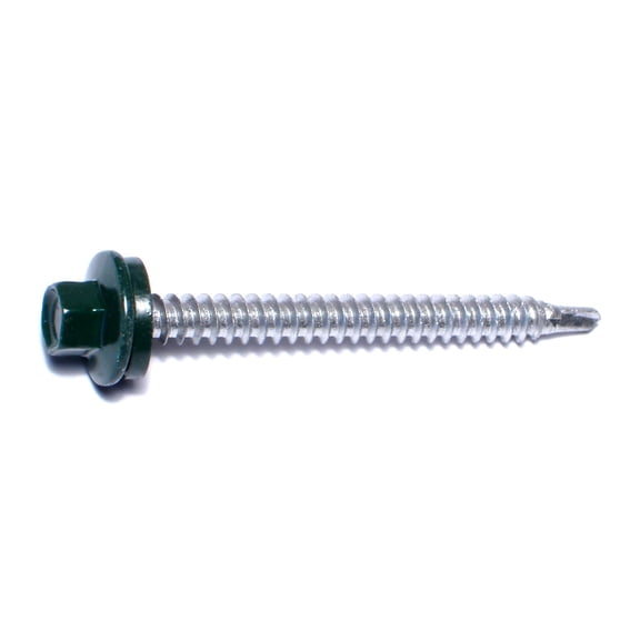 #10-14 x 2" Green Painted Steel Hex Washer Head Pole Barn Self-Drilling Screws SSHW-151