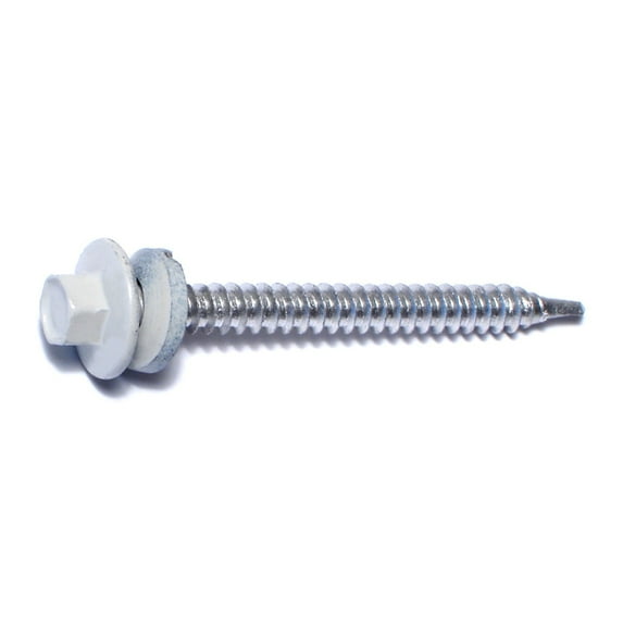 #10-14 x 2" White Painted Steel Hex Washer Head Pole Barn Self-Drilling Screws SSHW-163