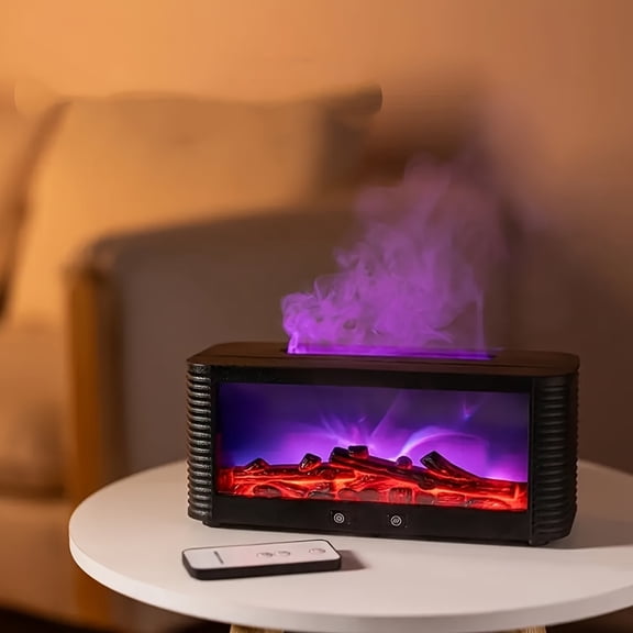 10.14oz Flame Simulation Humidifier Fireplace Diffuser with Night Light USB Power Powered for Bedroom Office Home