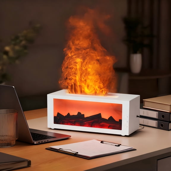 10.14oz USB-powered Fireplace Heater and Humidifier | 7-color Realistic Flame Effect, Essential Oil Diffuser, No Water Tank Required, Ideal for Holiday Gifts