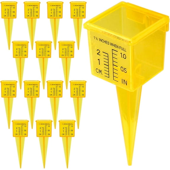 10&15&20P Rain Gauge Outdoor, 1.5" Sprinkler Gauge Lawn Water Gauge for Rain with Wide Mouth Water Measuring Tool for Yard Garden Lawn Deco (10, Yellow)