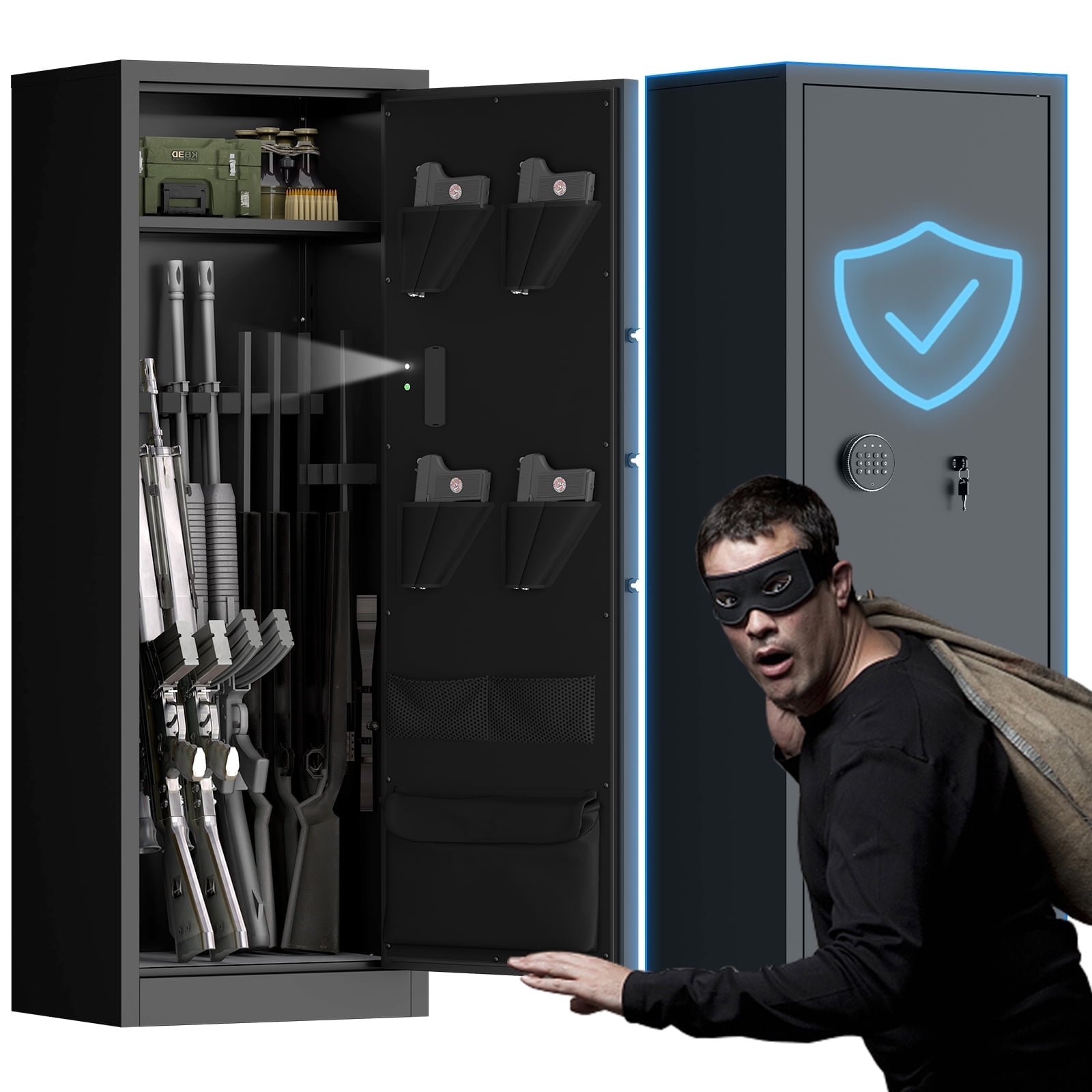 10-15 Gun Safe, Gun Safe For Rifles And Pistols, Fireproof Rifle Safes For Home With Racks, Large Digital Gun Cabinet For Shotguns With Lock, Easy Assembly