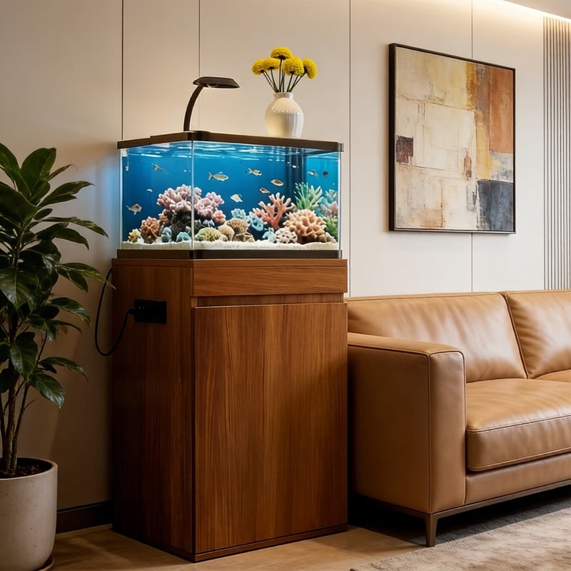 10-15 gal Fish Tank Stand with Power Outlets, Small Aquarium Stand Storage Cabinet with Adjustable Shelves