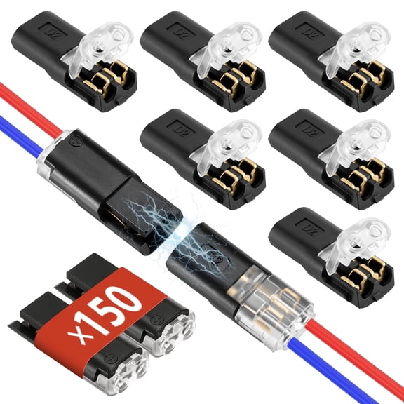 150Pcs Wire Plug in Connector, 2 Pin Low Voltage Wire Connectors for 22-18 Awg, Quick Solderless Splice with Locking Buckle for Landscape Lighting & Automotive