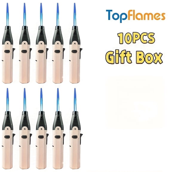 10PCS Torch Lighters Adjustable Jet Flame Portable with Safety Lock Windproof Butane Lighters Gift Box for Candles BBQ Tool