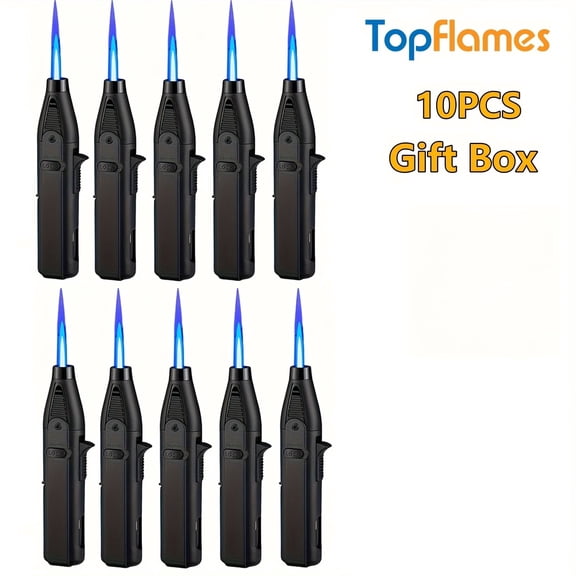 10PCS Torch Lighters Adjustable Jet Flame Portable with Safety Lock Windproof Butane Lighters Gift Box for Candles BBQ Tool