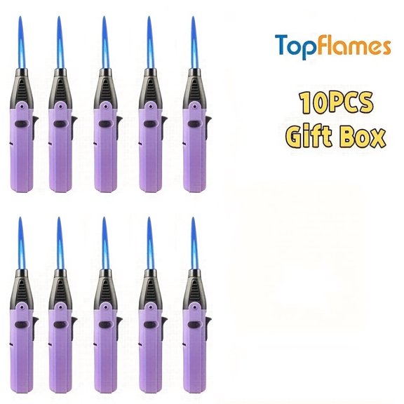 10PCS Torch Lighters Adjustable Jet Flame Portable with Safety Lock Windproof Butane Lighters Gift Box for Candles BBQ Tool
