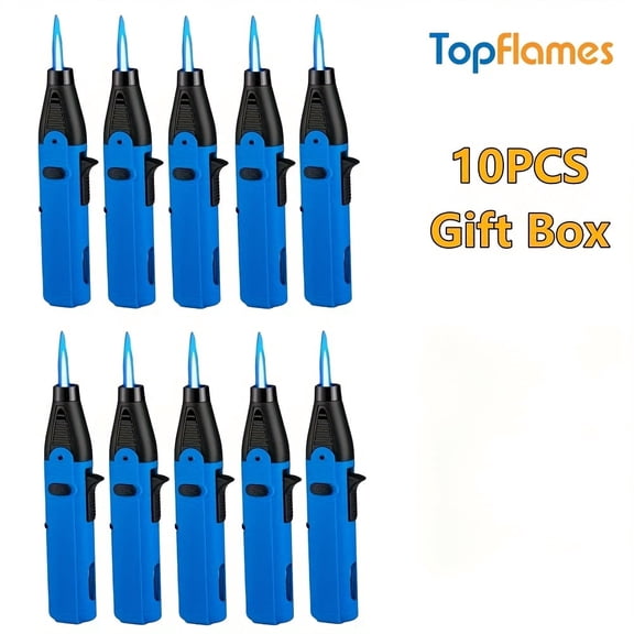 10PCS Torch Lighters Adjustable Jet Flame Portable with Safety Lock Windproof Butane Lighters Gift Box for Candles BBQ Tool