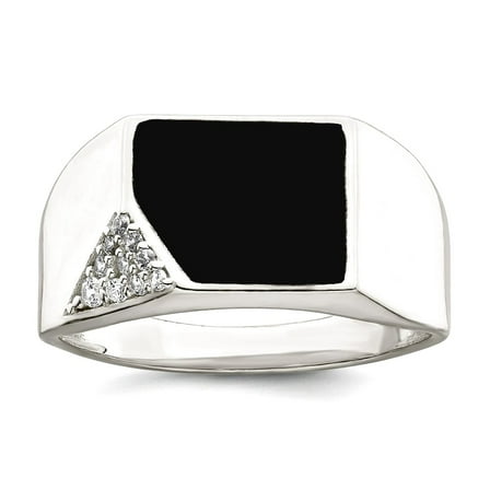 10.15mm 925 Sterling Silver Black Enameled and Cubic Zirconia Mens Ring Size 10 Ring for Men