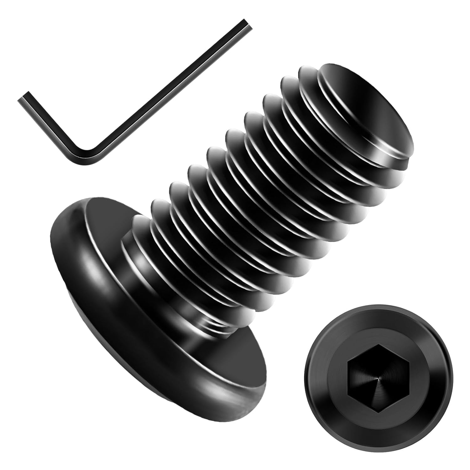 10 16 20-piece flat head hexagon screws bolts, 304 stainless steel furniture screws full thread with hexagon wrench, black oxidized
