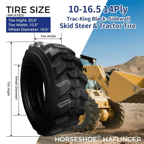 HORSESHOE  ONE NEW TIRE 10-16.5 14 Ply Skid Steer Loader Tubeless Tire w/Rim Guard Heavy Duty G Load 10x16.5 NHS SKS1 L2/G2 T168