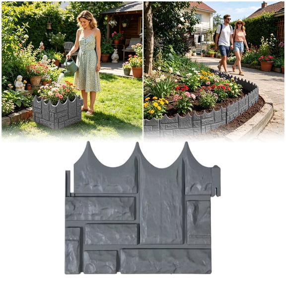 10.16" Imitation Brick Stone Garden Edging, Interlocking No Dig Landscape Border for Flower Bed Lawn,Grey