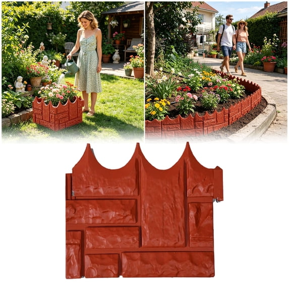 10.16" Imitation Brick Stone Garden Edging, Interlocking No Dig Landscape Border for Flower Bed Lawn,Red