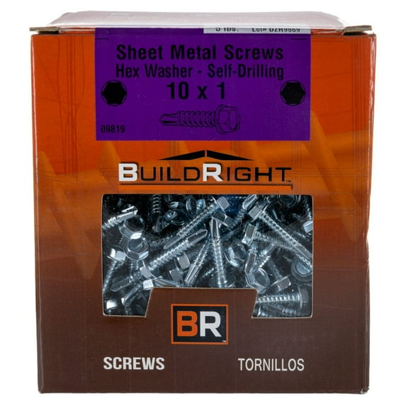 #10-16 x 1" Zinc Plated Steel Hex Washer Head Self-Drilling Screws SDSHWS-140