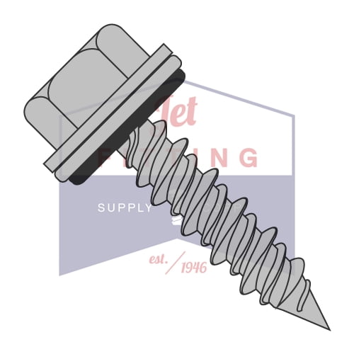 10-16 x 2 Pole Barn Screws | Hi-Lo w/ Bonded New EPDM | Unslotted | Hex Washer Head | Type 17 Point | Mechanical Galvanized (Quantity: 1500)
