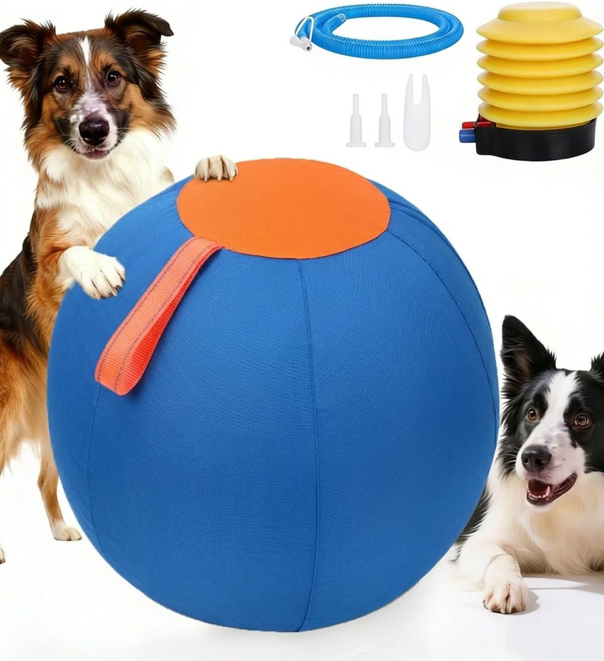 10/18/22" Calming Jumbo Ball for Dogs Durable Tear-Resistant Inflatable Big Ball Tough Herding for Play Exercise Toy with Heavy-Duty Handle Cover & Pump Fun Doggy Herding Dog Giant Tennis(C,10in)