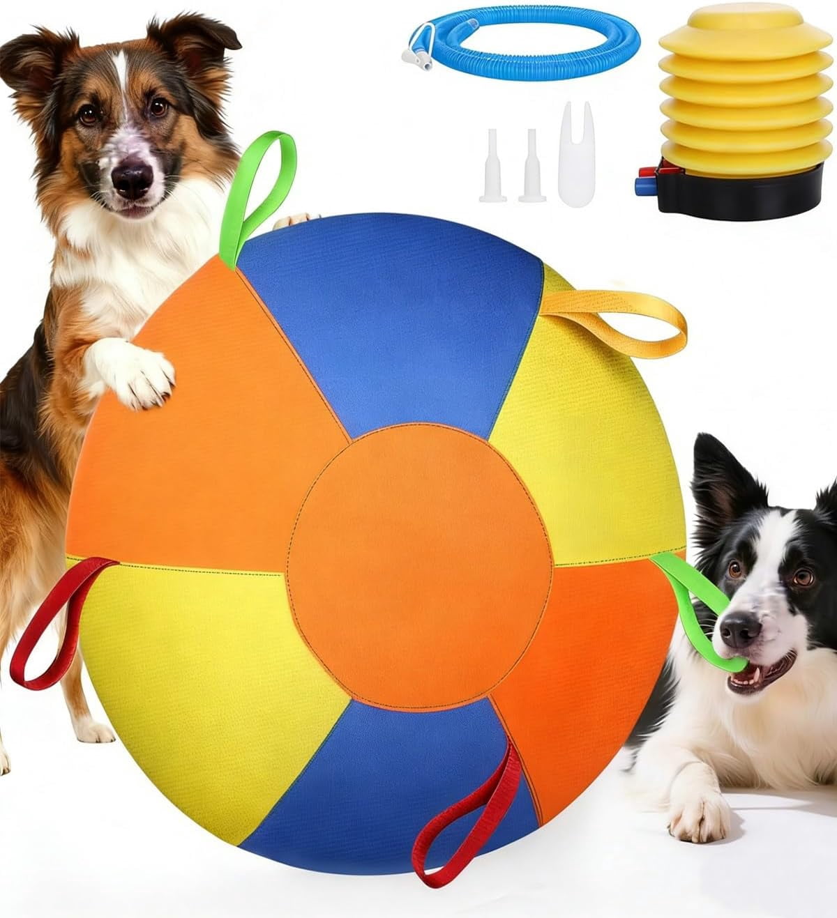 10/18/22" Calming Jumbo Ball for Dogs Durable Tear-Resistant Inflatable Big Ball Tough Herding for Play Exercise Toy with Heavy-Duty Handle Cover & Pump Fun Doggy Herding Dog Giant Tennis(A,22in)
