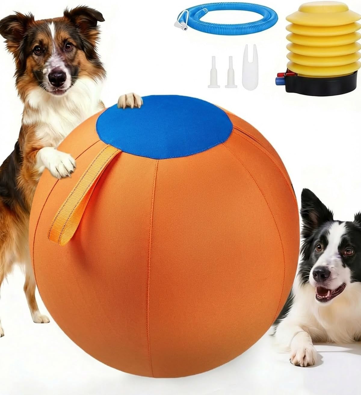 10/18/22" Calming Jumbo Ball for Dogs Durable Tear-Resistant Inflatable Big Ball Tough Herding for Play Exercise Toy with Heavy-Duty Handle Cover & Pump Fun Doggy Herding Dog Giant Tennis(D,22in)