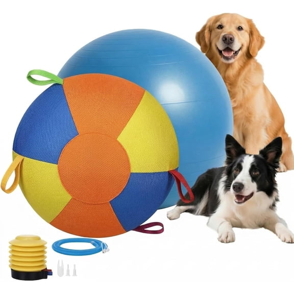 10/18/22" Herding Ball for Dogs & Horses - Tear-Resistant Inflatable Toy with Heavy-Duty Handle Cover & Pump - Durable Exercise Ball for Large Pets (Small)