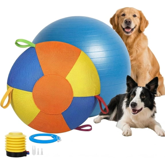 10/18/22" Herding Ball for Dogs & Horses - Tear-Resistant Inflatable Toy with Heavy-Duty Handle Cover & Pump - Durable Exercise Ball for Large Pets