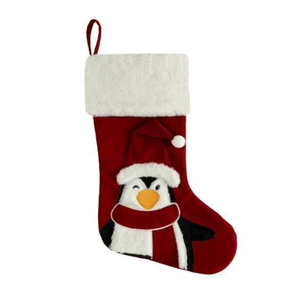 10*18 Inches Christmas Christmas designs Stockings Red Velvet with White Super Soft Plush Cuff Xmas Stockings Classic Personalized Stocking Decorations for Family Holiday Season Décor Penguin