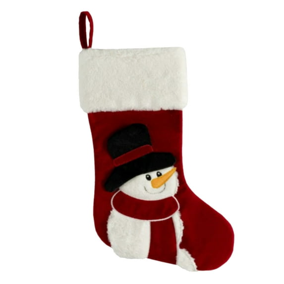 10*18 Inches Christmas Christmas designs Stockings Red Velvet with White Super Soft Plush Cuff Xmas Stockings Classic Personalized Stocking Decorations for Family Holiday Season Décor Snowman