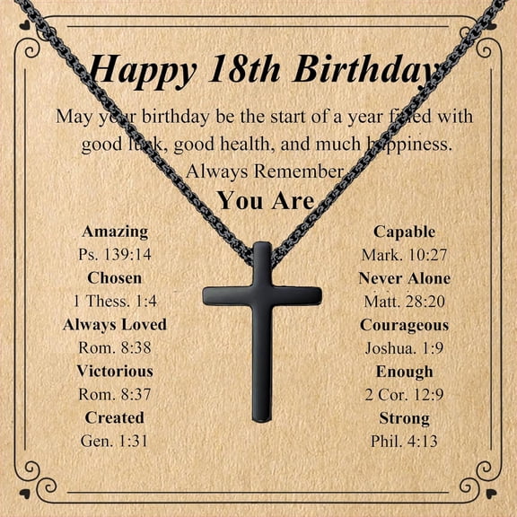10-18 Years Old Birthday Gifts for Men, Black Cross Necklace Birthday Decorations Religious Christian Jewelry for Men, Son, Grandson, Nephew